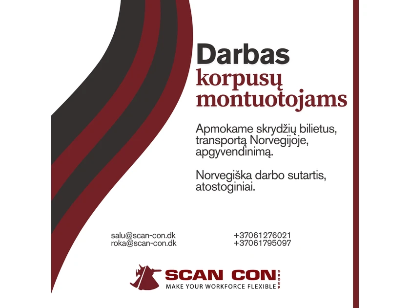 Darbas Norvegijoje: iki 300 NOK/val.||Laivų montuotojai: apgyvendinimas + skrydžiai||Montuotojai Norvegijai – startas liepą, rotacija 4/2||Statyk karjerą: 280-300 NOK/val + atostoginiai