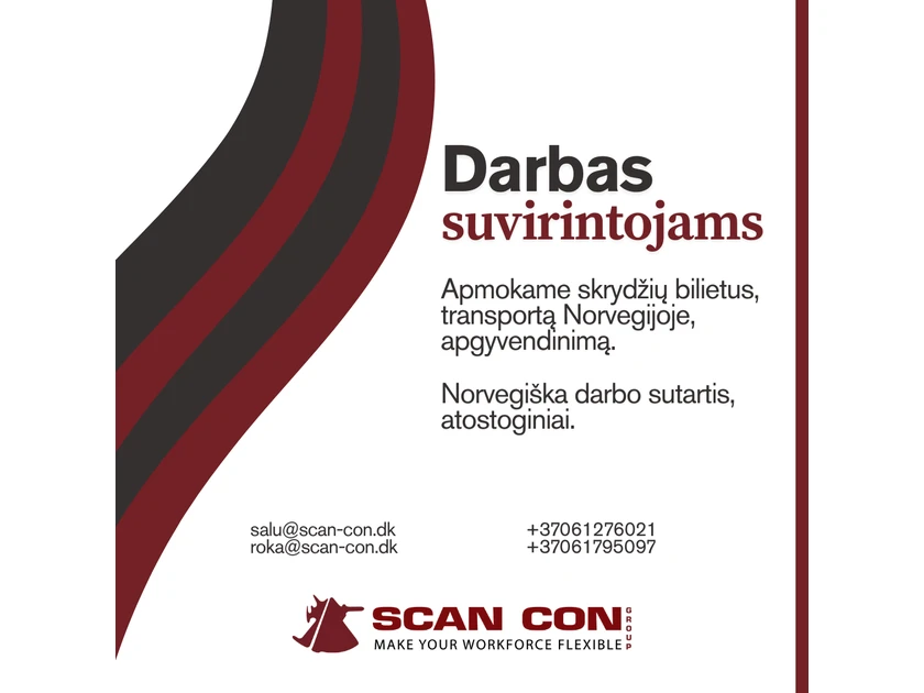 Darbas Norvegijoje: laukia 136 suvirintojai||Gauk 280-300 NOK/val + maistpinigiai||136 sertifikatas? Kviečiame į Norvegiją||4 sav. darbas, 2 laisvos – Norvegijoje||Apmokėtos kelionės ir gyvenimas atskirai