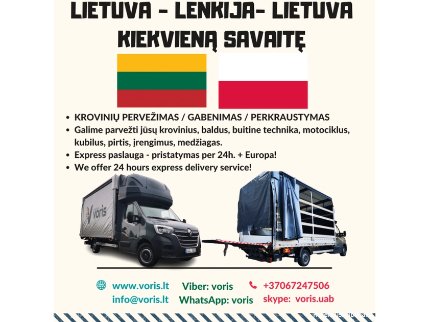 Pervežame baldus, techniką, kubilus ir daugiau – skambinkite!
