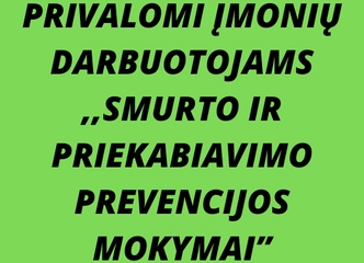 Peržiūrėti skelbimą - Smurto ir priekabiavimo prevencijos mokymai